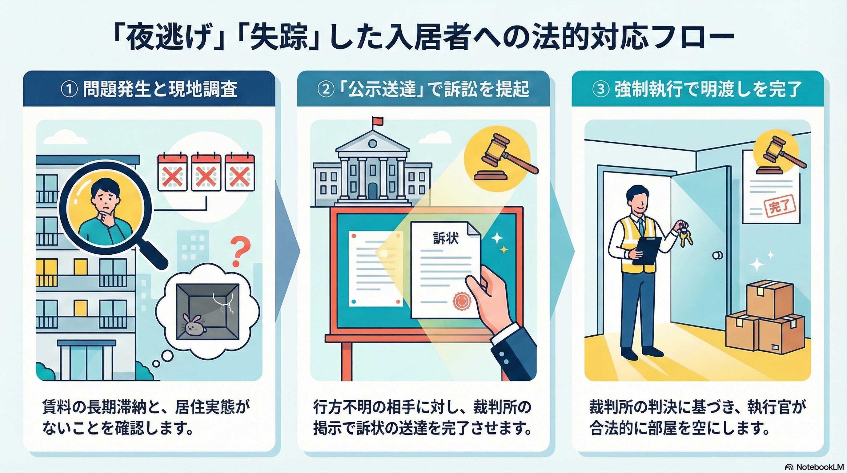 公示送達から強制執行までの解決プロセス図解