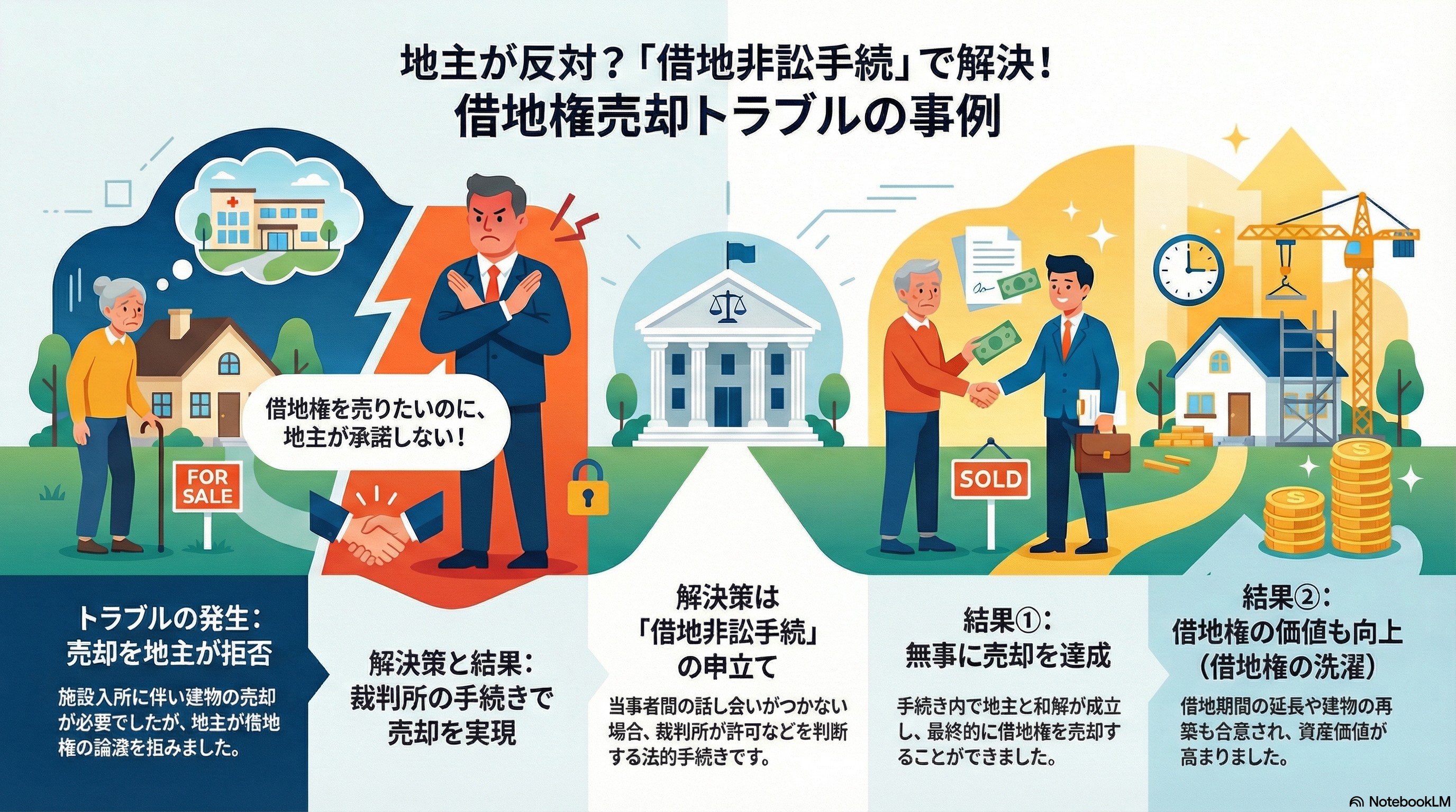 借地非訟手続による解決フロー：地主の反対から和解売却まで