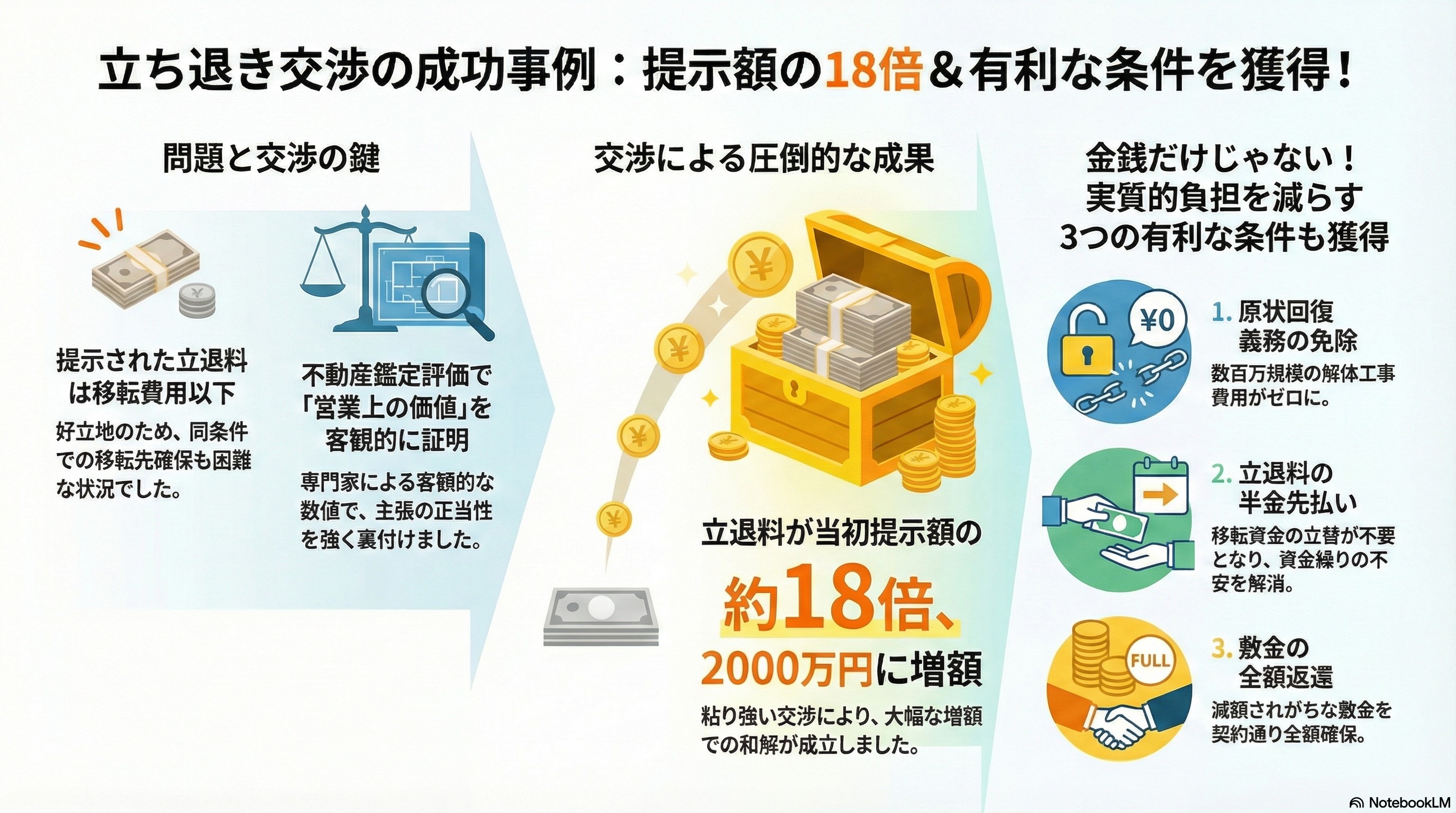 立ち退き交渉の成功事例：提示額の18倍＆有利な条件を獲得